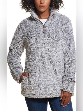 Cozy Plush Faux Fur Sherpa Gray Zip-Up Jacket - Weatherproof Vintage